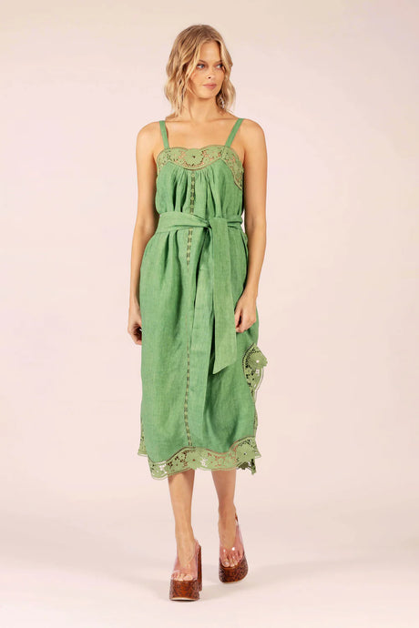 Lido Linen & Lace Maxi Dress - Emerald
