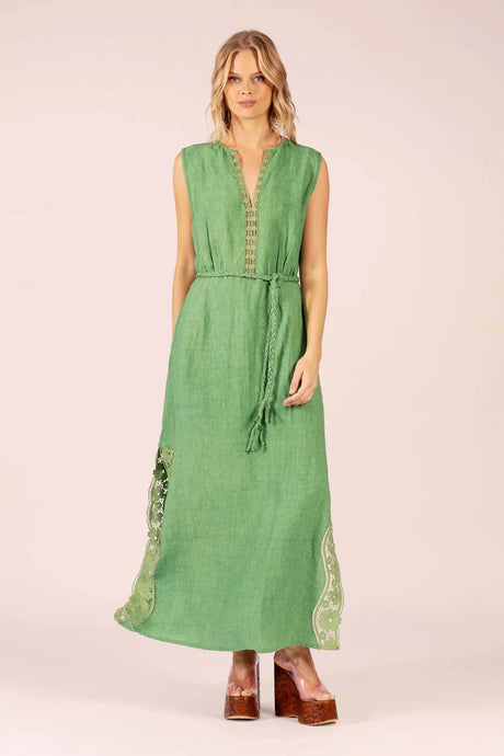 Stella Linen & Lace Maxi - Emerald Linen