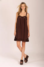 Load image into Gallery viewer, Lido Linen and Lace Mini dress - Chocolate
