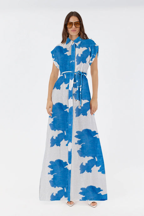 Leanne Maxi Shirt Dress - Blue Floral Print