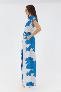 Leanne Maxi Shirt Dress - Blue Floral Print