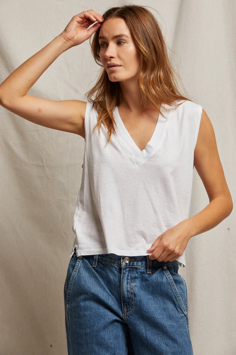 Margot V Neck Tank Top - White