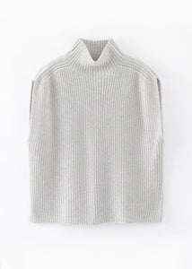N.329 Cashmere blend Chunky Ribbed SL Polo - Frost