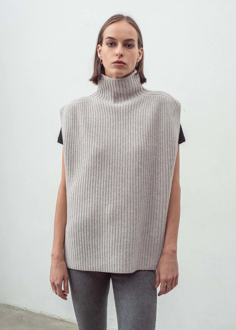 N.329 Cashmere blend Chunky Ribbed SL Polo - Frost