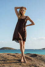 Load image into Gallery viewer, Lido Linen and Lace Mini dress - Chocolate