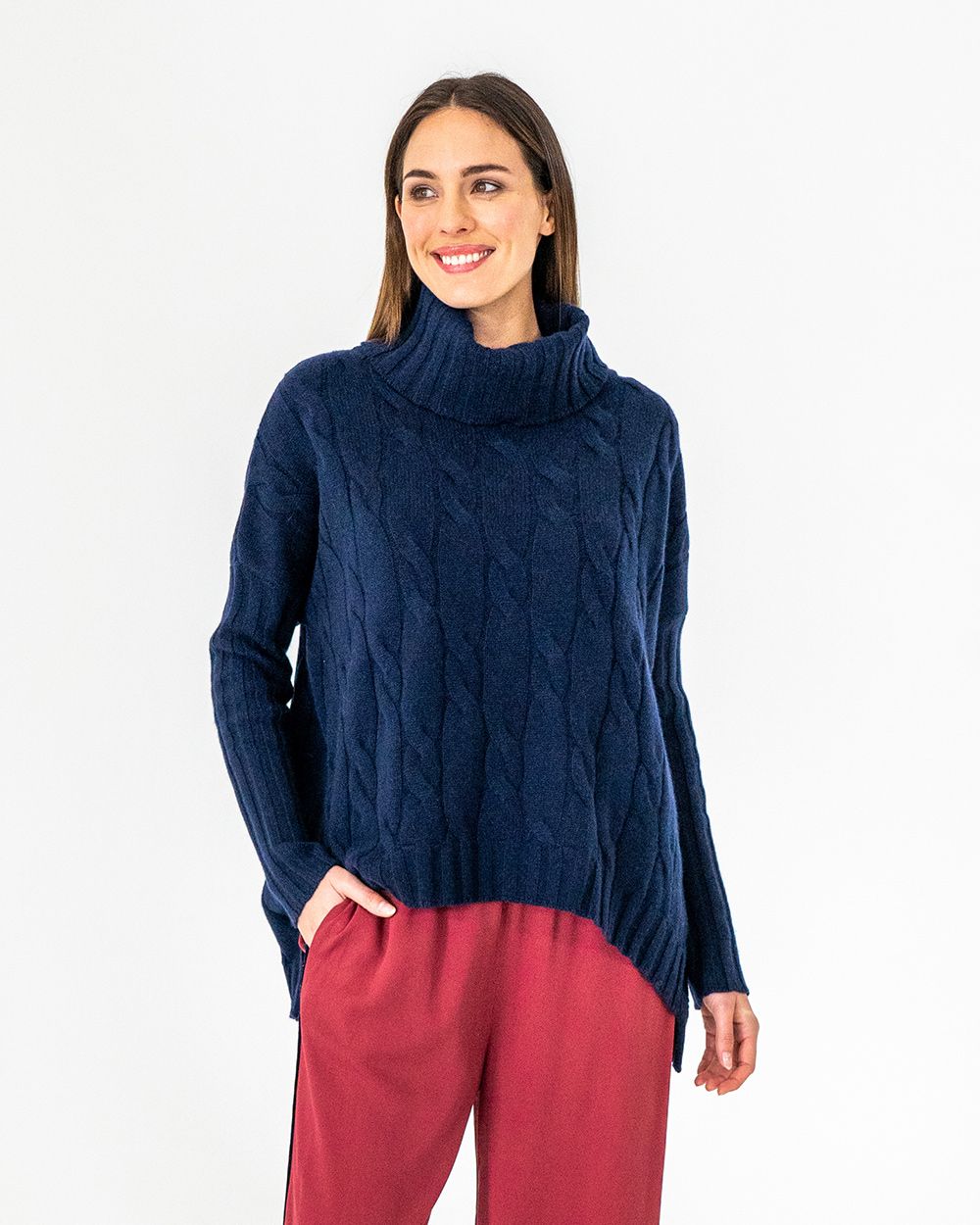 Sinead Roll Neck Knit - Navy Cable