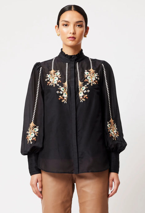 Florence Embroidered Shirt- Black