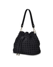 Load image into Gallery viewer, Box Weave Bucket Bag - Black Microsuede