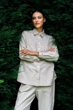 Load image into Gallery viewer, Poppy Pant - Charcoal &amp; Cream fine stripe