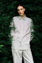 Load image into Gallery viewer, Poppy Pant - Charcoal &amp; Cream fine stripe