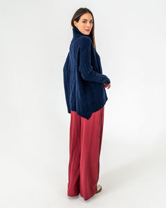 Sinead Roll Neck Knit - Navy Cable