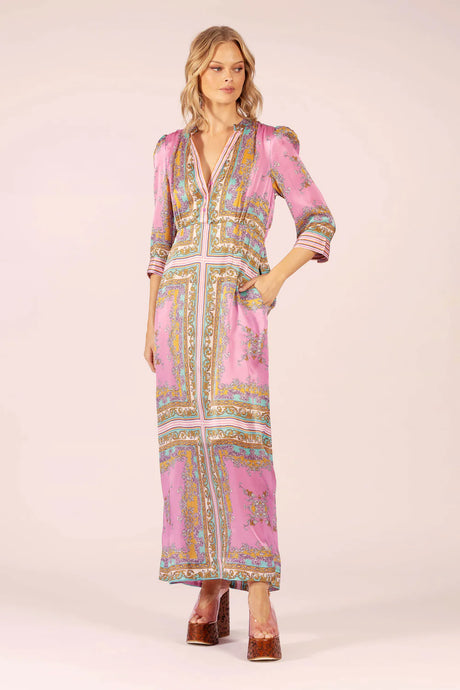 Mary Maxi Silk Dress - Aria Pink/Blue