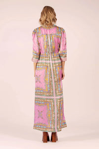 Mary Maxi Silk Dress - Aria Pink/Blue