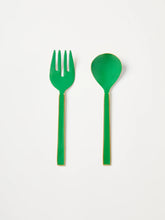 Load image into Gallery viewer, Enamel Emerald Salad Servers