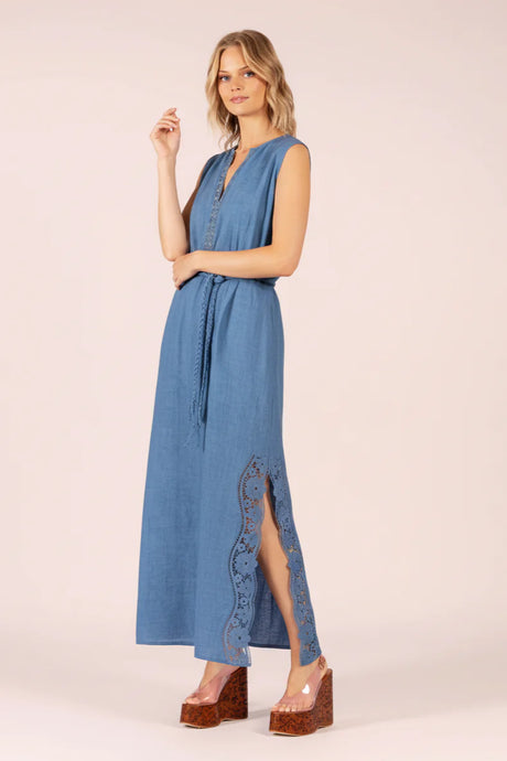 Stella Linen & Lace Maxi - Cornflower Linen