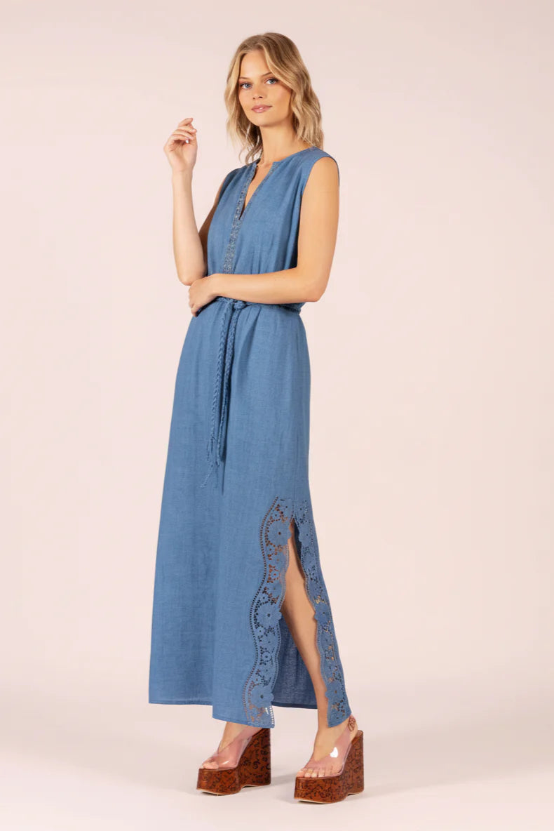 Stella Linen & Lace Maxi - Cornflower Linen