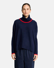 Load image into Gallery viewer, Sinead Roll Neck Knit - Navy w/ Rough Trim