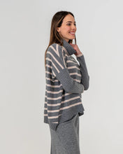 Load image into Gallery viewer, Sinead Roll Neck Knit - Charcoal/ Blush Stripe