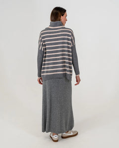 Sinead Roll Neck Knit - Charcoal/ Blush Stripe