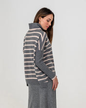 Load image into Gallery viewer, Sinead Roll Neck Knit - Charcoal/ Blush Stripe