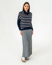 Load image into Gallery viewer, Sinead Roll Neck Knit - Navy/ Quinoa Stripe