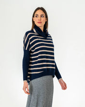 Load image into Gallery viewer, Sinead Roll Neck Knit - Navy/ Quinoa Stripe