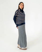 Load image into Gallery viewer, Sinead Roll Neck Knit - Navy/ Quinoa Stripe