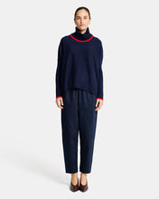 Load image into Gallery viewer, Sinead Roll Neck Knit - Navy w/ Rough Trim