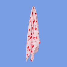 Load image into Gallery viewer, Cherry Heart Organic Cotton Baby Muslin Wrap - Candy &amp; Red
