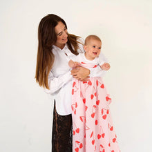 Load image into Gallery viewer, Cherry Heart Organic Cotton Baby Muslin Wrap - Candy &amp; Red