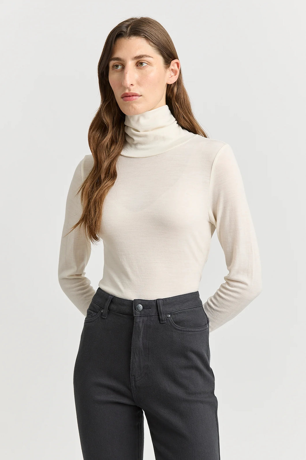Turtle Neck Merino Tee - Warm White