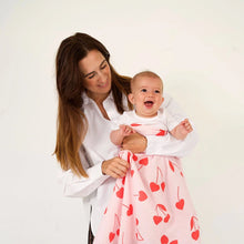 Load image into Gallery viewer, Cherry Heart Organic Cotton Baby Muslin Wrap - Candy &amp; Red