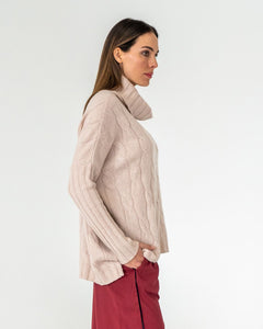 Sinead Roll Neck Knit - Blush Cable