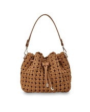 Load image into Gallery viewer, Box Weave Bucket Bag - Tan Microsuede