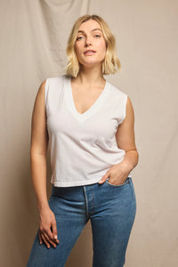 Margot V Neck Tank Top - White