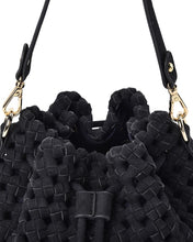 Load image into Gallery viewer, Box Weave Bucket Bag - Black Microsuede