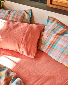 Linen Fitted Sheet - Coral