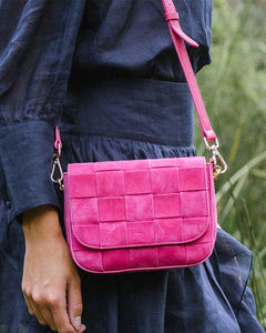 Clara Weave Crossbody - Hot Pink Suede