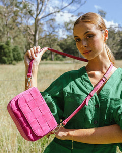 Clara Weave Crossbody - Hot Pink Suede