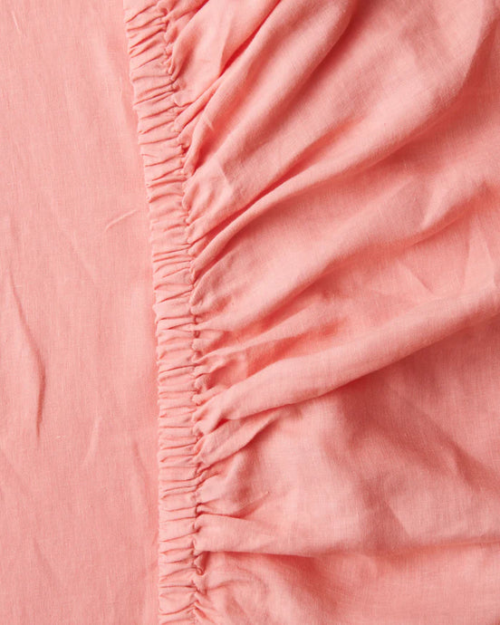 Linen Fitted Sheet - Coral